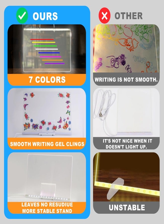 AGENTLAN LED Drawing Board, 14'' Acrylic Note Board with Colors, Include LED Light Up Writing Pad 4 Modes & 7 Colors, 8 Markers, Stand, Hanging Chain, 2 Gel Clings, Holiday Gift - Image 5